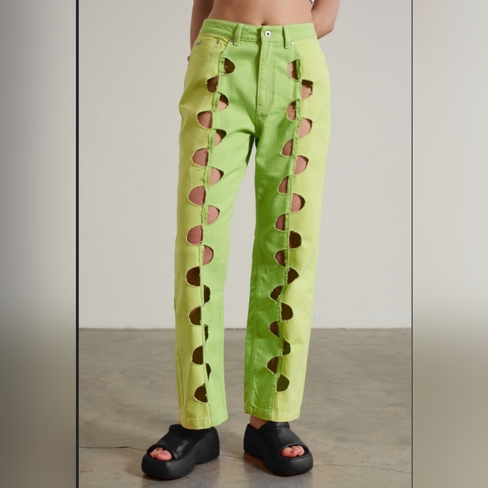 Lime Green Cut-Out Pants